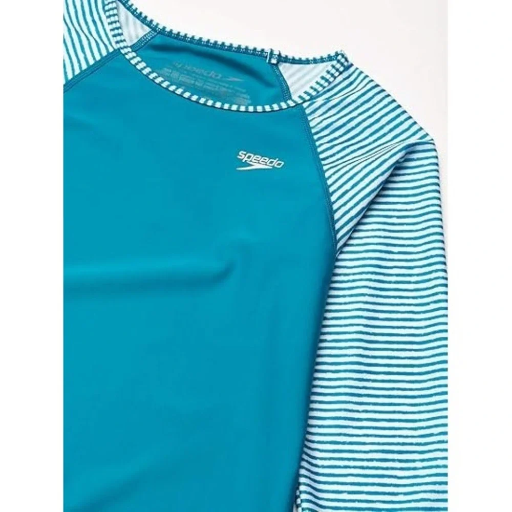 Speedo Girls' Swim Shirt Long Sleeve Rashguard - UPF 50+, Blue Combo, Medium